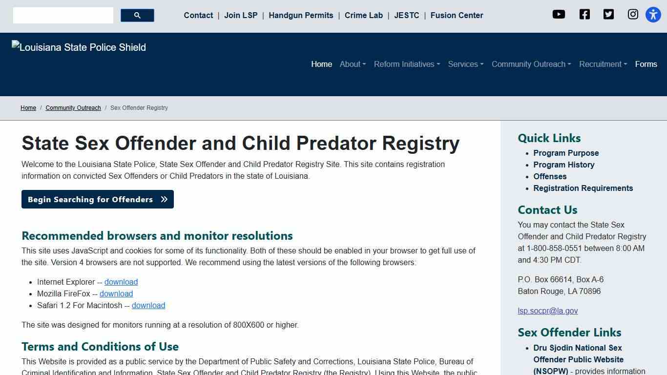 Sex Offender Registry - Louisiana State Police